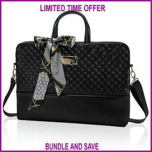 15.6-Inch Laptop Bag PU Leather Shoulder Bag Slim Work Travel Case